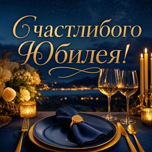 Открытка с Юбилеем с вечерним столом