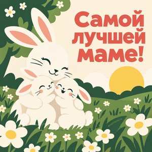 Открытка «Самой лучшей маме!» с зайчихой и зайчатами