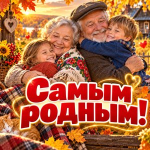 Открытка «Самым родным!» с объятиями внуков