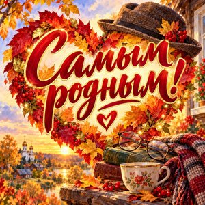 Открытка «Самым родным!» с сердцем из листьев