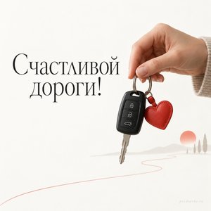 Открытка «Счастливой дороги!» с ключами и брелоком-сердцем