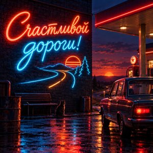 Открытка «Счастливой дороги!» с ретро-заправкой