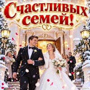 Открытка «Счастливых семей!» с парой у дворца