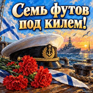 Открытка «Семь футов под килем!» с фуражкой