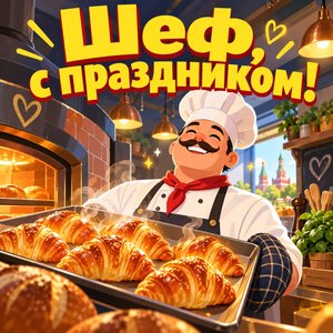 Открытка «Шеф, с праздником!» со свежей выпечкой