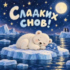 Открытка «Сладких снов!» с медвежонком на льдине