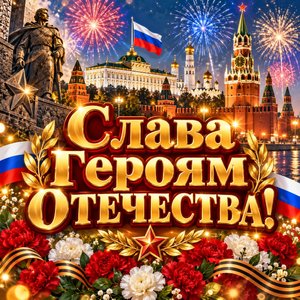 Открытка «Слава Героям Отечества!» с Кремлём и салютом