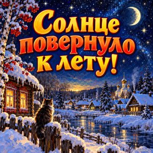 Открытка «Солнце повернуло к лету!» со звёздной ночью
