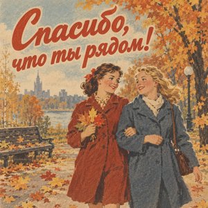 Открытка «Спасибо, что ты рядом!» с подругами в парке