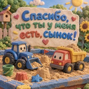 Открытка «Спасибо, что ты у меня есть, сынок!» с игрушечным трактором