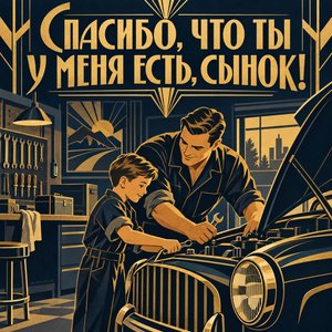 Открытка «Спасибо, что ты у меня есть, сынок!» с ремонтом машины