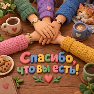 Открытка «Спасибо, что вы есть!» с руками друзей