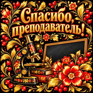 Открытка «Спасибо, преподаватель!» с микроскопом и цветами
