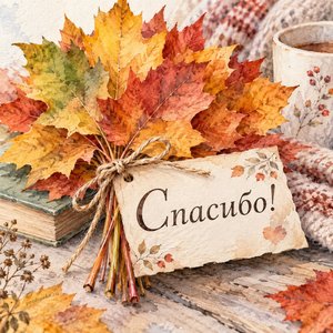 Открытка «Спасибо!» с букетом листьев