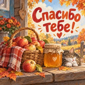 Открытка «Спасибо тебе!» с яблоками и мёдом