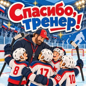 Открытка «Спасибо, тренер!» с хоккейной командой