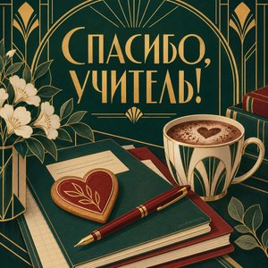 Открытка «Спасибо, учитель!» с какао и печеньем