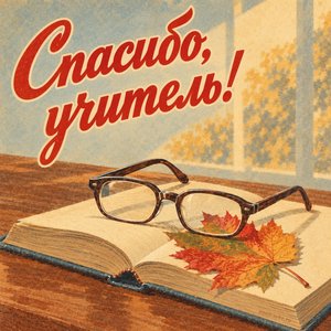 Открытка «Спасибо, учитель!» с очками на книге