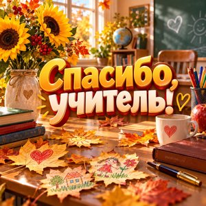 Открытка «Спасибо, учитель!» с подсолнухами в классе