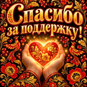 Открытка «Спасибо за поддержку!» с сердцем в ладонях