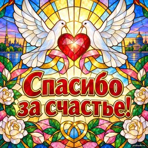 Открытка «Спасибо за счастье!» с голубями