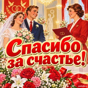 Открытка «Спасибо за счастье!» с торжественным залом