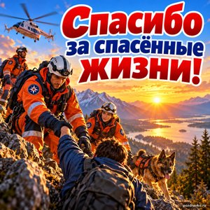Открытка «Спасибо за спасённые жизни!» с командой спасателей