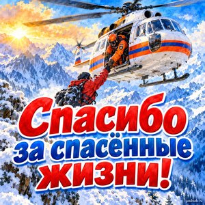 Открытка «Спасибо за спасённые жизни!» с вертолётом над горами