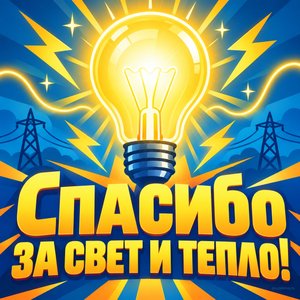 Открытка «Спасибо за свет и тепло!» с лампочкой и молнией