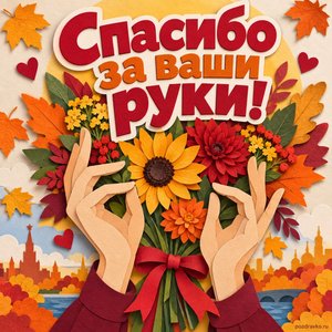 Открытка «Спасибо за ваши руки!» с осенним букетом