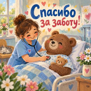Открытка «Спасибо за заботу!» с доброй медсестрой