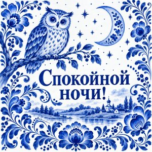 Открытка «Спокойной ночи!» с совой и месяцем