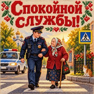 Открытка «Спокойной службы!» с помощью бабушке