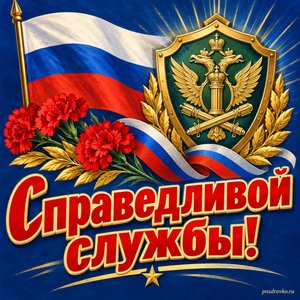 Открытка «Справедливой службы!» с флагом и медалью