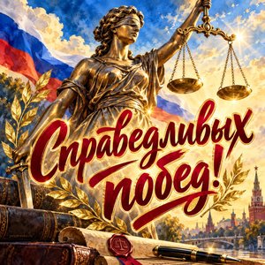 Открытка «Справедливых побед!» с Фемидой