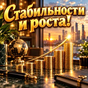Открытка «Стабильности и роста!» с графиком из монет