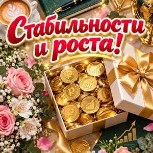 Открытка «Стабильности и роста!» с подарком из монет