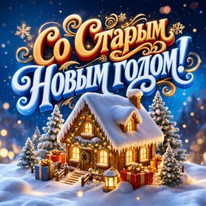 Открытка на Старый Новый год со снежным домиком