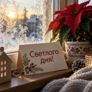 Открытка «Светлого дня!» с морозными узорами