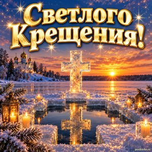 Открытка «Светлого Крещения!» с ледяным крестом