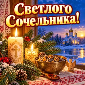 Открытка «Светлого Сочельника!» со свечами
