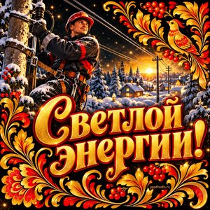Открытка «Светлой энергии!» с энергетиком на опоре