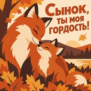 Открытка «Сынок, ты моя гордость!» с лисой и лисёнком