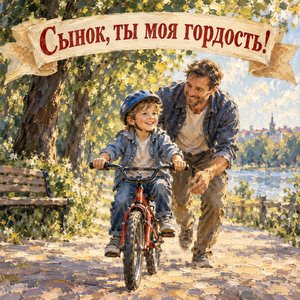 Открытка «Сынок, ты моя гордость!» с первым велосипедом