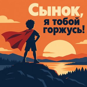 Открытка «Сынок, я тобой горжусь!» с плащом супергероя