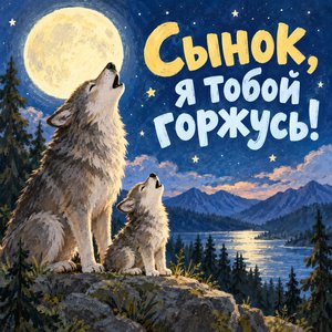 Открытка «Сынок, я тобой горжусь!» с волком и волчонком