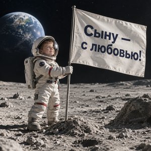 Открытка «Сыну — с любовью!» с маленьким космонавтом
