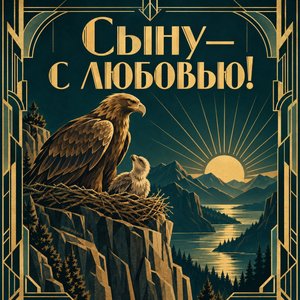 Открытка «Сыну — с любовью!» с орлом и орлёнком
