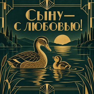 Открытка «Сыну — с любовью!» с уткой и утёнком
