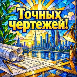 Открытка «Точных чертежей!» с городом из линий